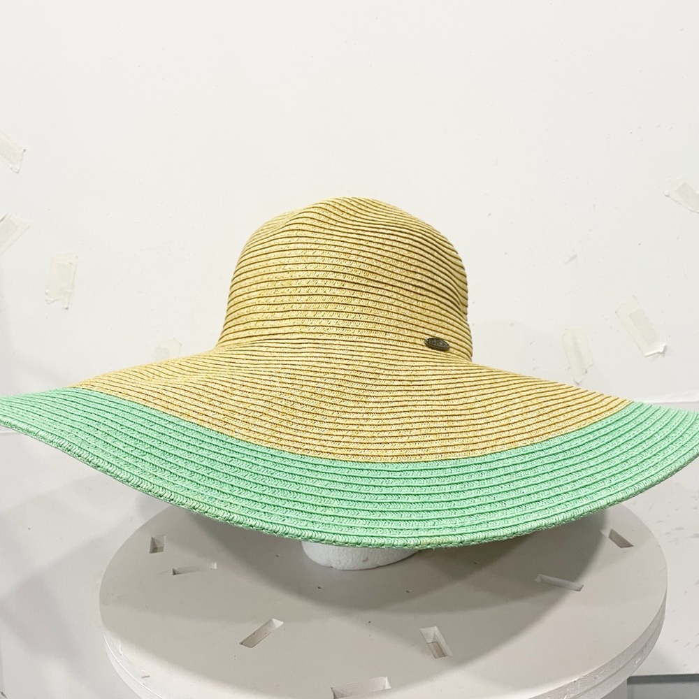 Papillon Womens Straw Sun Hat Extra Wide Brim Color Block Beach Costal Vacation